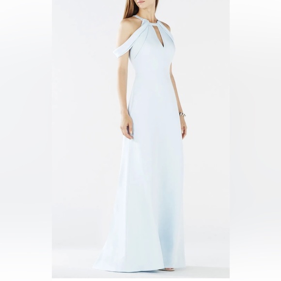 NWT BCBG MAXAZRIA PALE BLUE KATHYA DRAPED CUTOUT GOWN XVR69F43/L556A SIZE 10 - Picture 2 of 6
